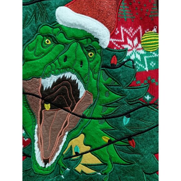 T Rex Dinosaur Ugly Christmas Sweater Womens Size Small Embroidered 33 Degrees - Picture 4 of 11